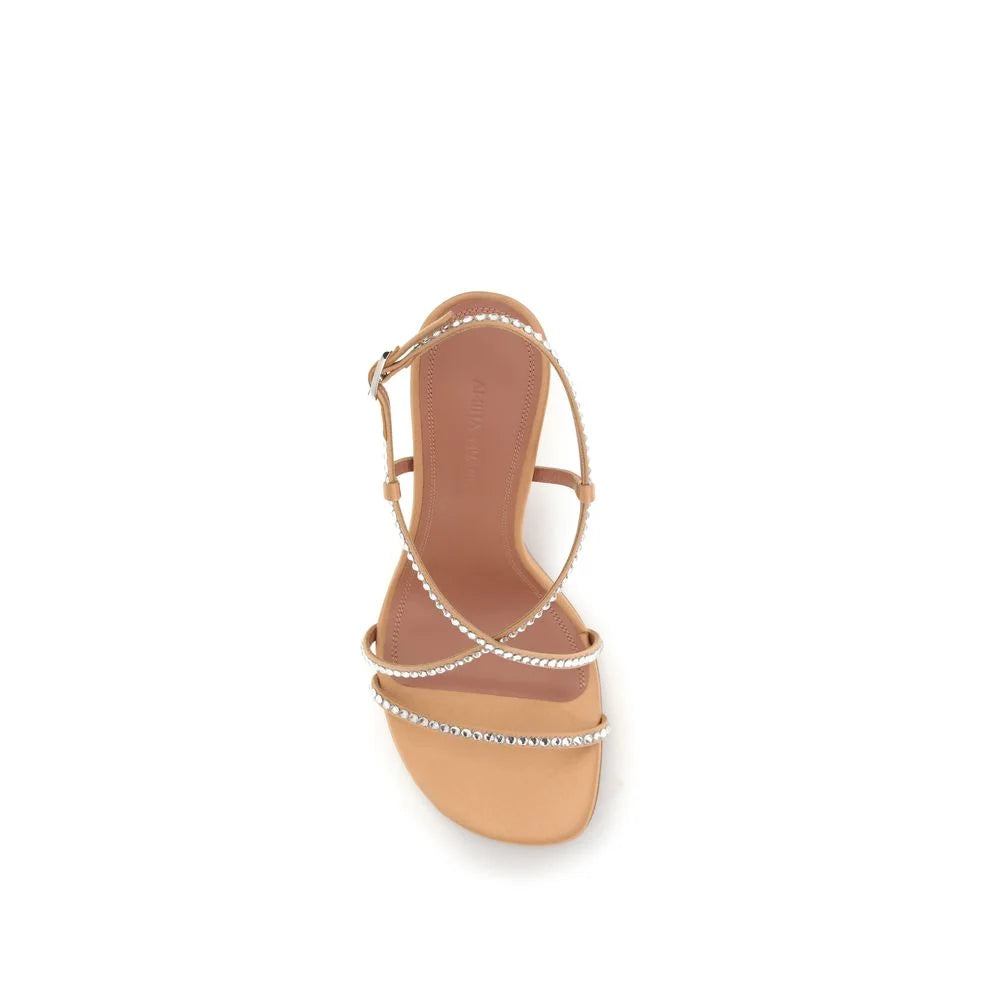 Amina Muaddi Beige Calf Leather Bos Taurus Stiletto Heel Sandals - EU36.5/US6.5