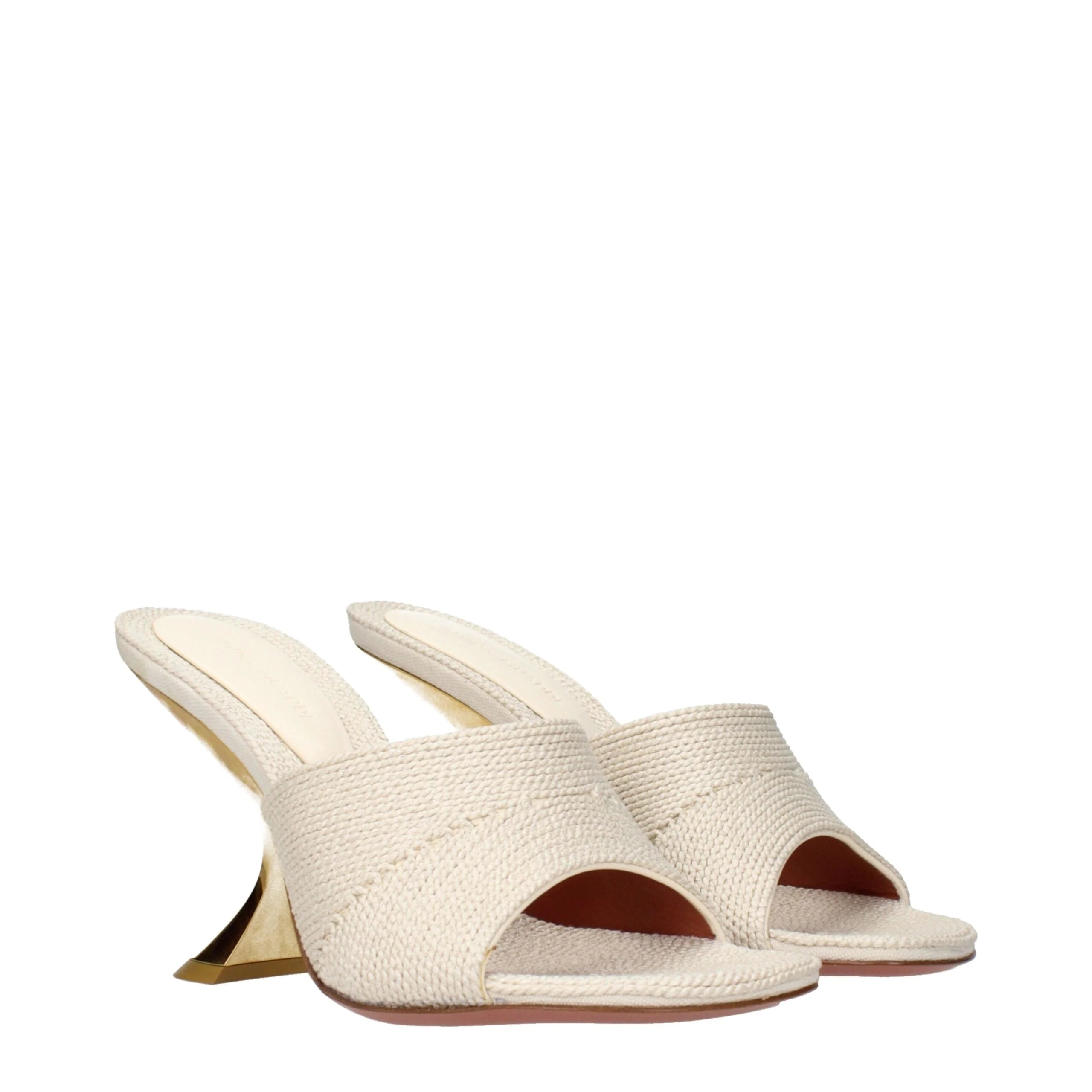 Amina Muaddi Beige Fabric Slippers Sandals