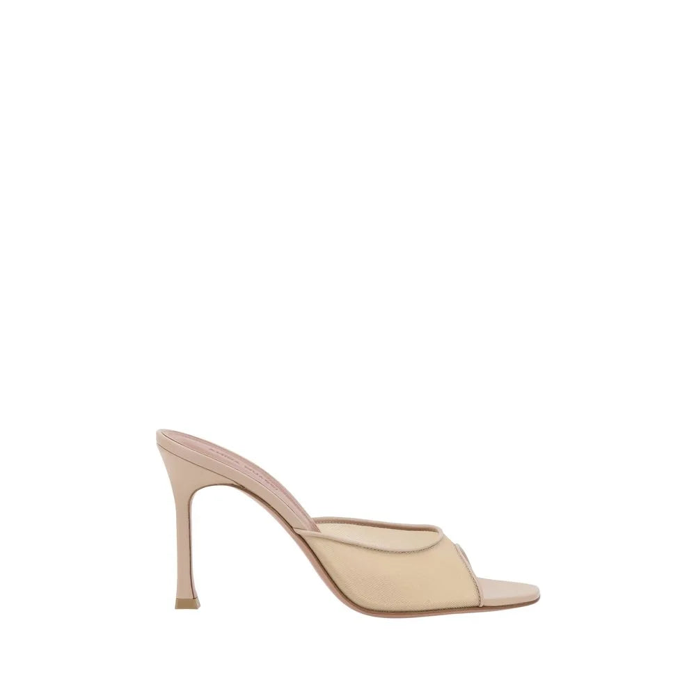 Amina Muaddi Beige Nylon Stiletto Heel Sandals - EU41/US11