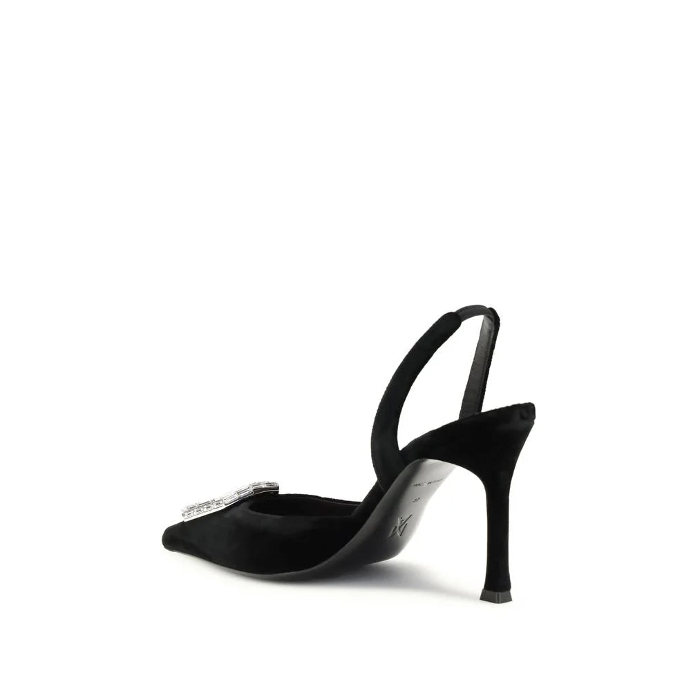 Amina Muaddi Black Calf Leather Bos Taurus High Heel Pumps