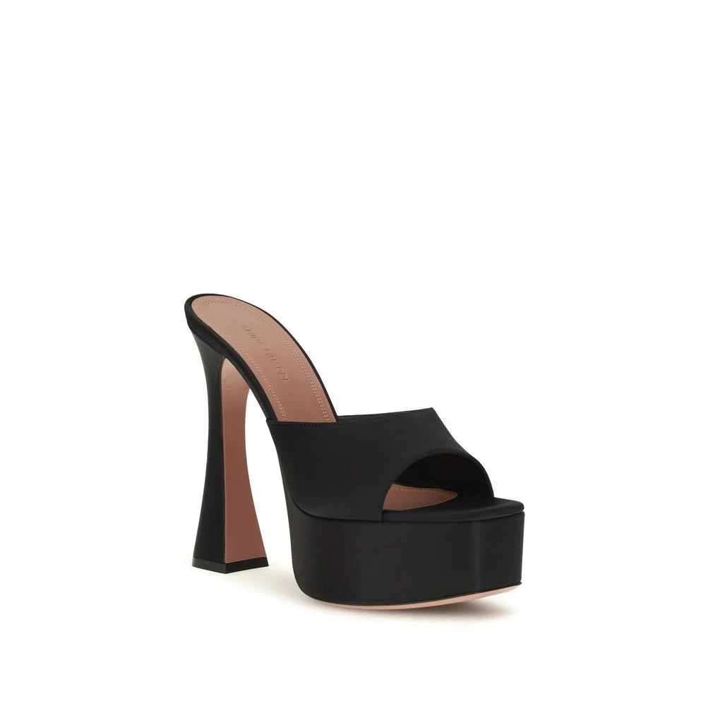 Amina Muaddi Black Calf Leather Bos Taurus Platform Sandals - EU40/US10