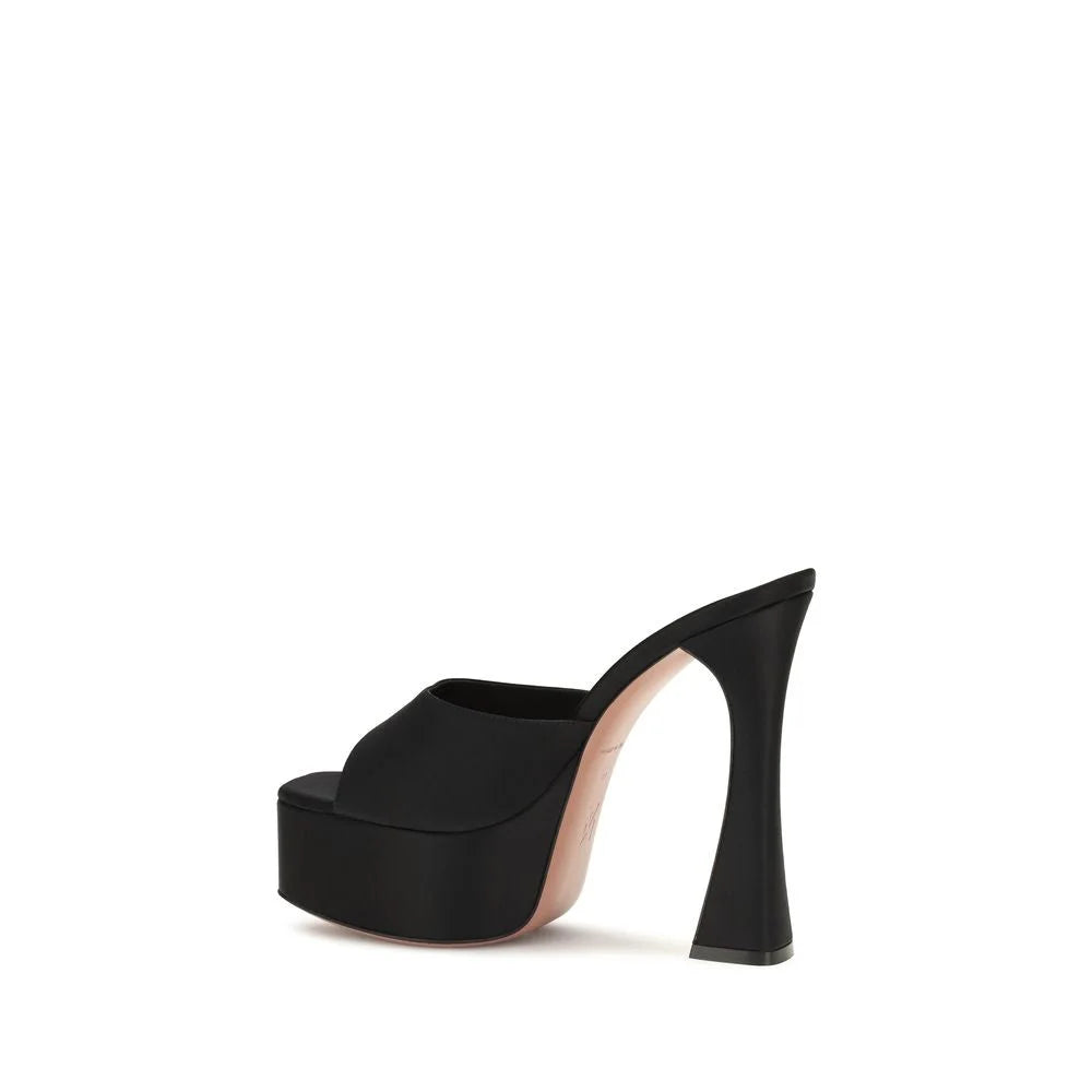 Amina Muaddi Black Calf Leather Bos Taurus Platform Sandals - EU40/US10