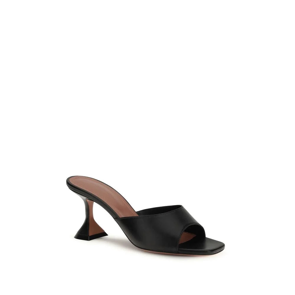 Amina Muaddi Black Calf Leather Bos Taurus Stiletto Heel Sandals - EU39/US9