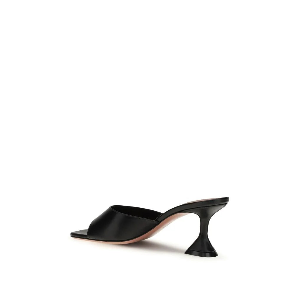 Amina Muaddi Black Calf Leather Bos Taurus Stiletto Heel Sandals - EU39/US9