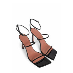 Amina Muaddi Black Calfskin Stiletto Heel Sandals - EU38/US8