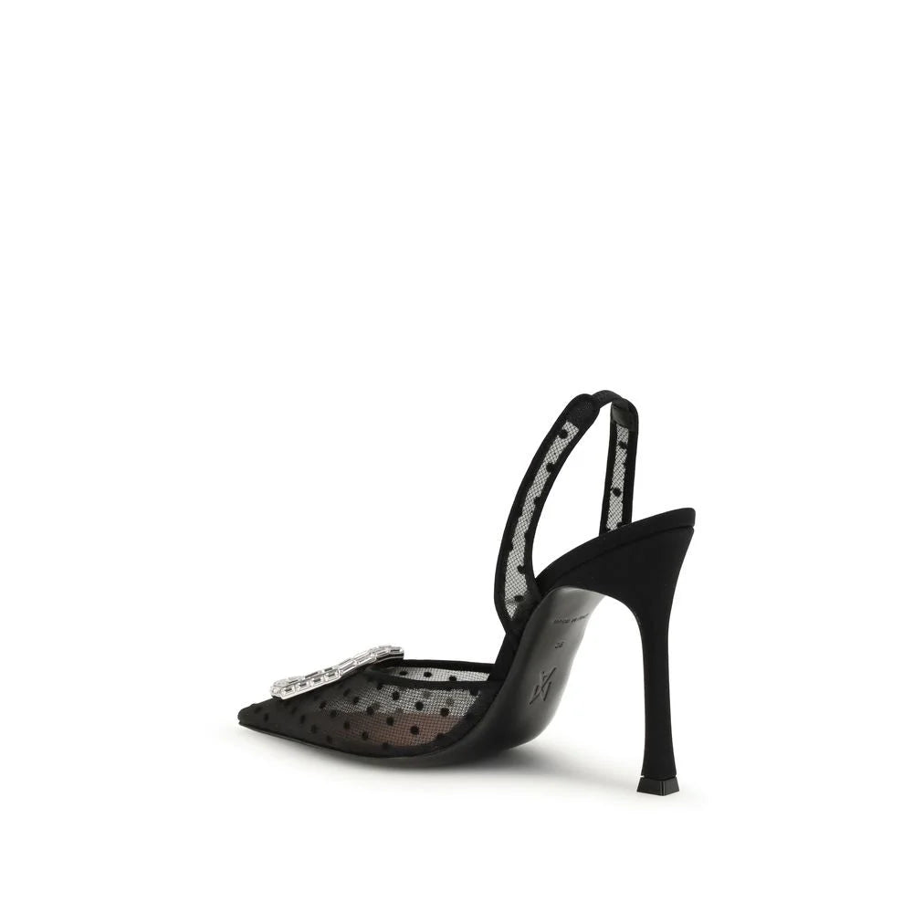 Amina Muaddi Black Glass Platform Pumps