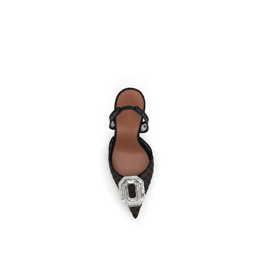 Amina Muaddi Black Glass Platform Pumps