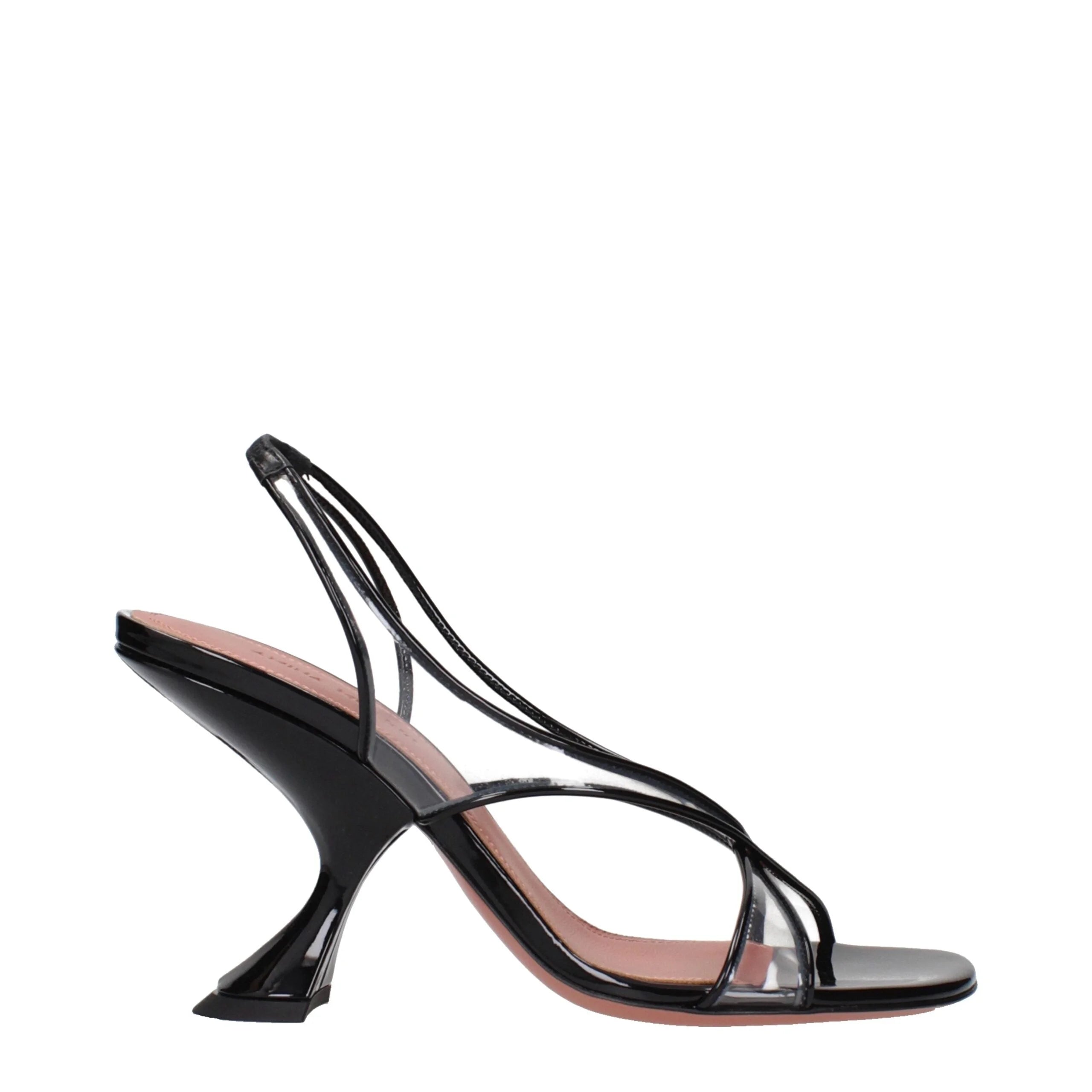 Amina Muaddi Black Leather Stiletto Heels Sandals