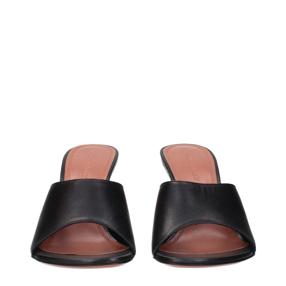 Amina Muaddi Black Leather Stiletto Heels Sandals