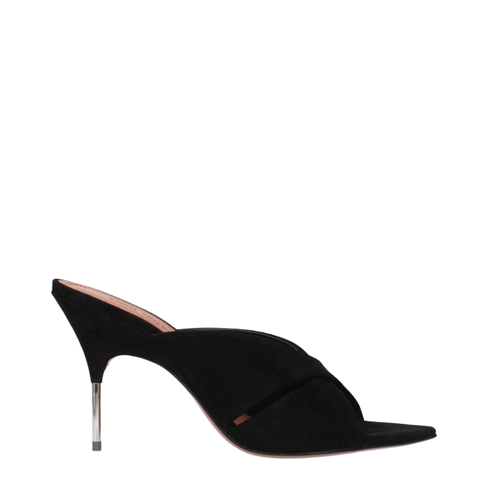 Amina Muaddi Black Leather Stiletto Heels Sandals