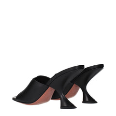 Amina Muaddi Black Leather Stiletto Heels Sandals