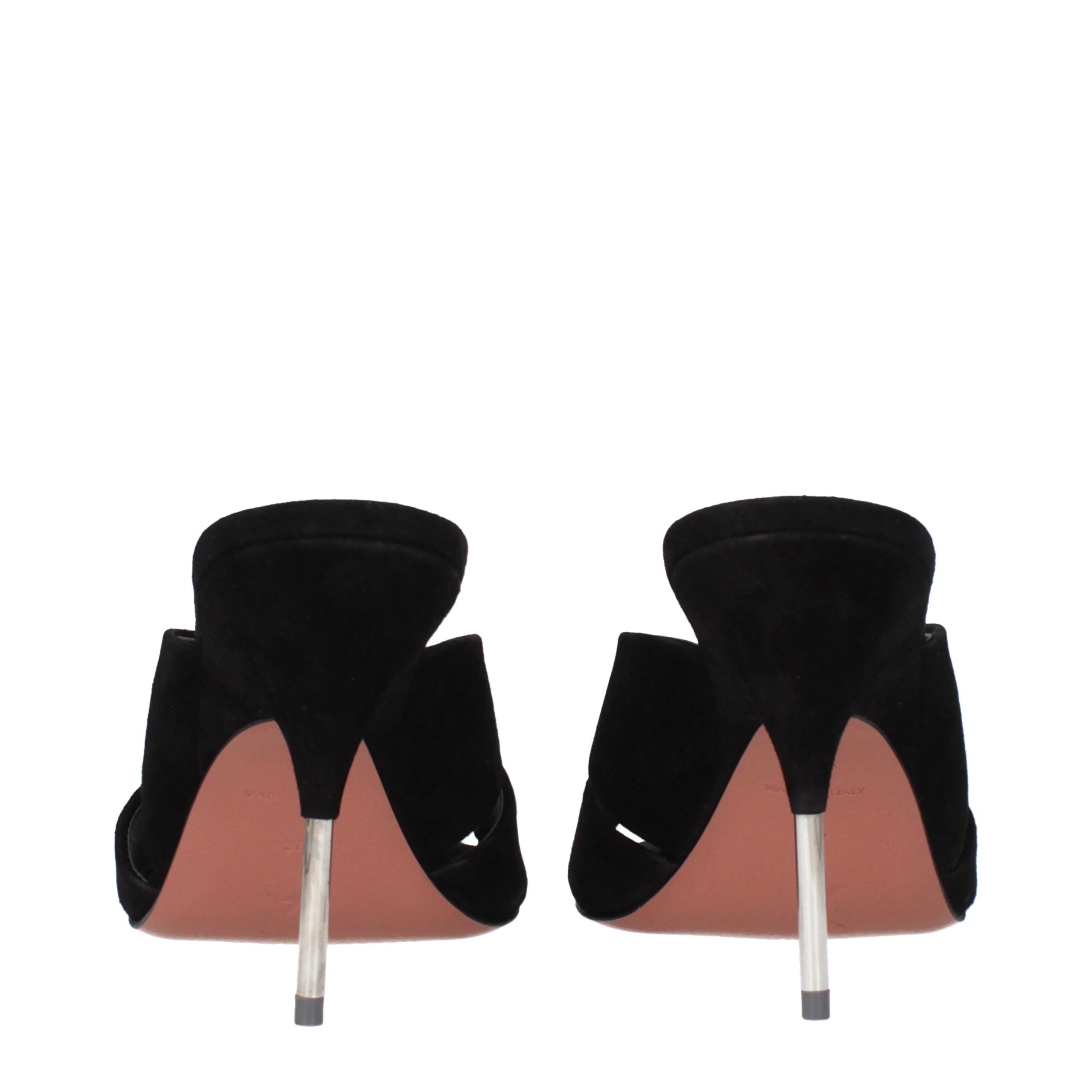 Amina Muaddi Black Leather Stiletto Heels Sandals