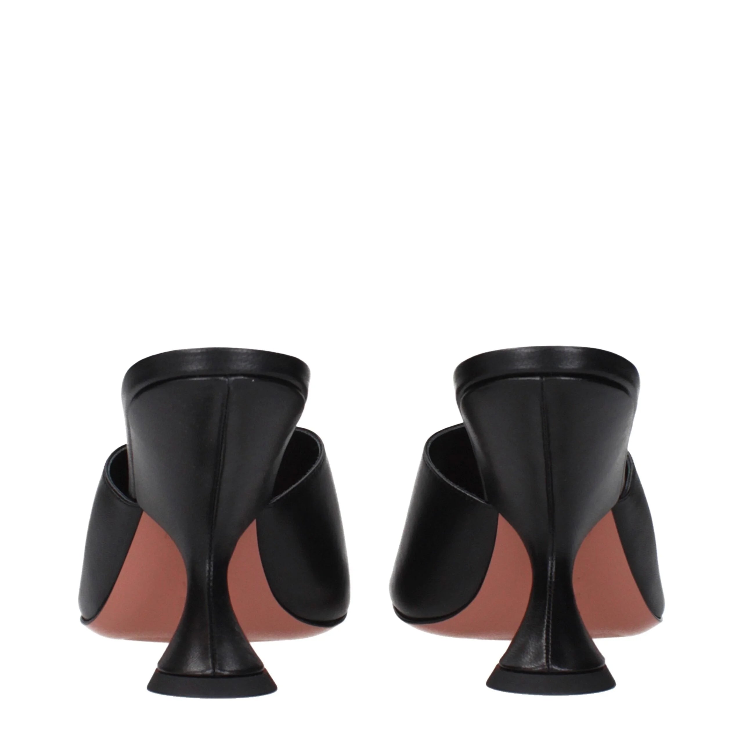 Amina Muaddi Black Leather Stiletto Heels Sandals