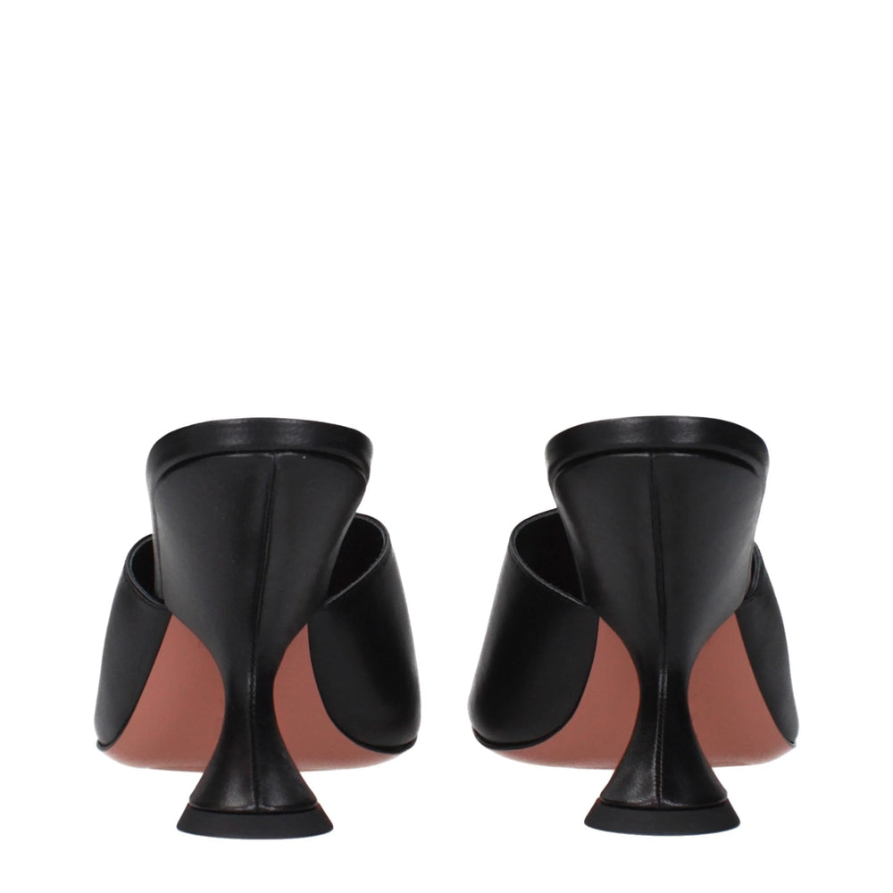 Amina Muaddi Black Leather Stiletto Heels Sandals