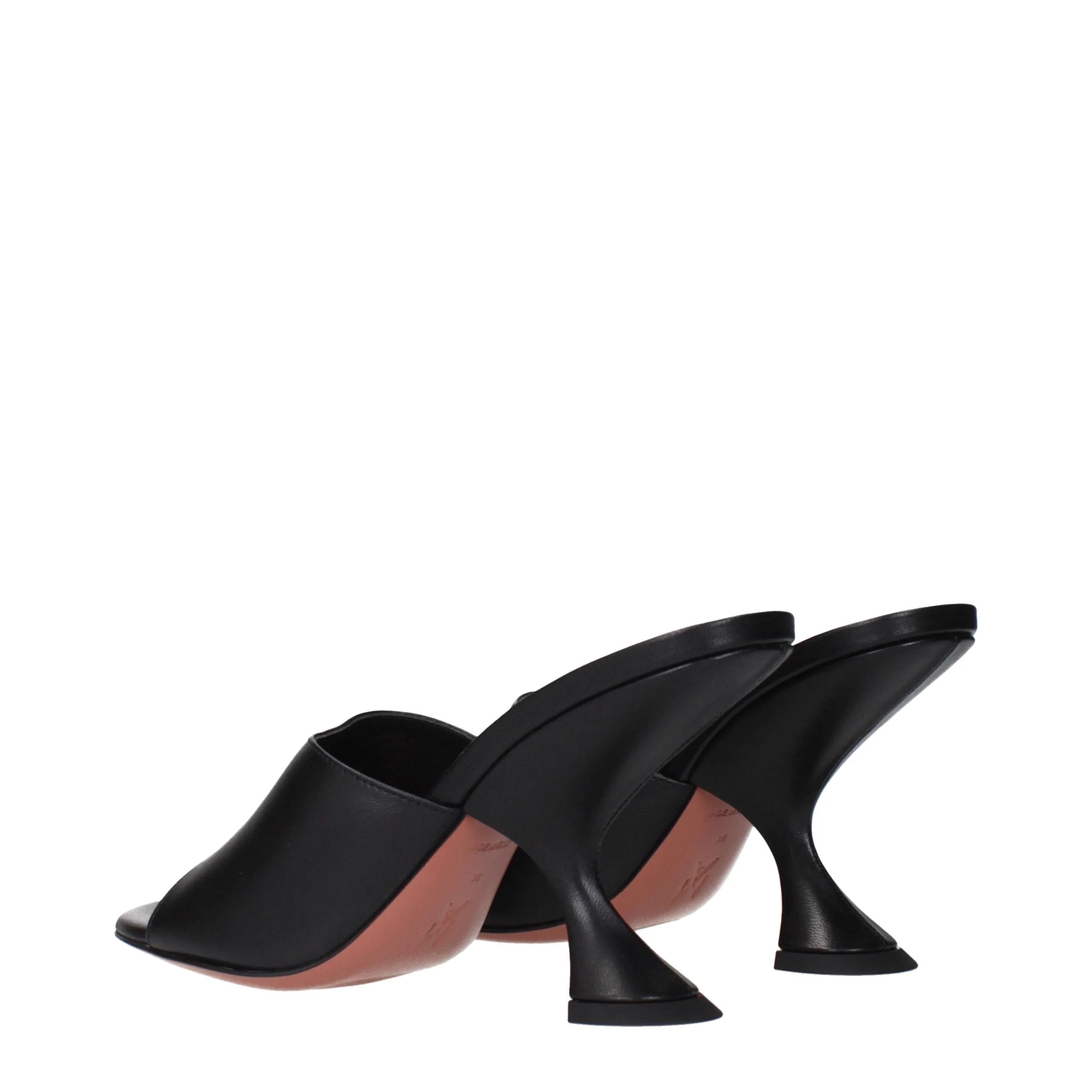 Amina Muaddi Black Leather Stiletto Heels Sandals