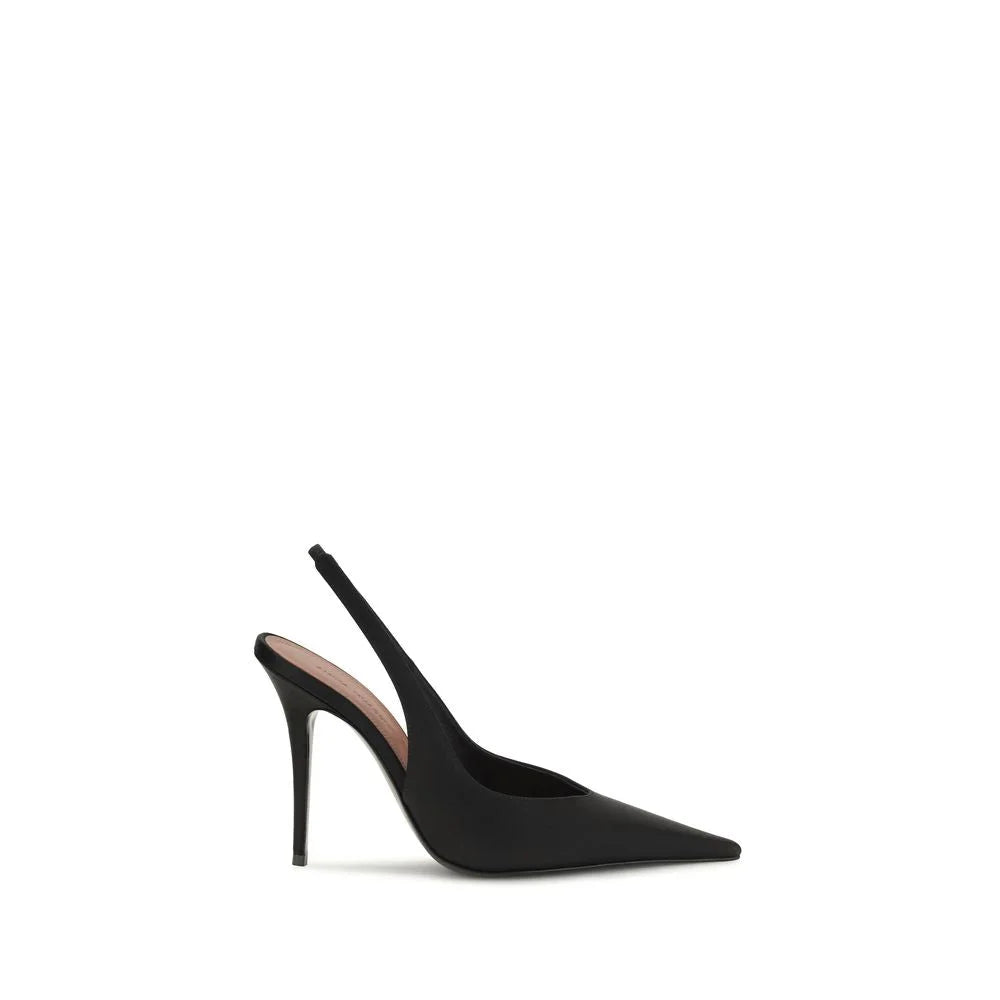 Amina Muaddi Black Satin High Heel Pumps