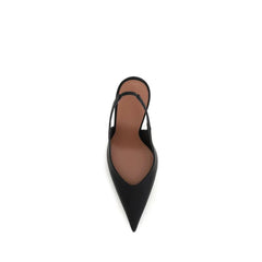 Amina Muaddi Black Satin High Heel Pumps