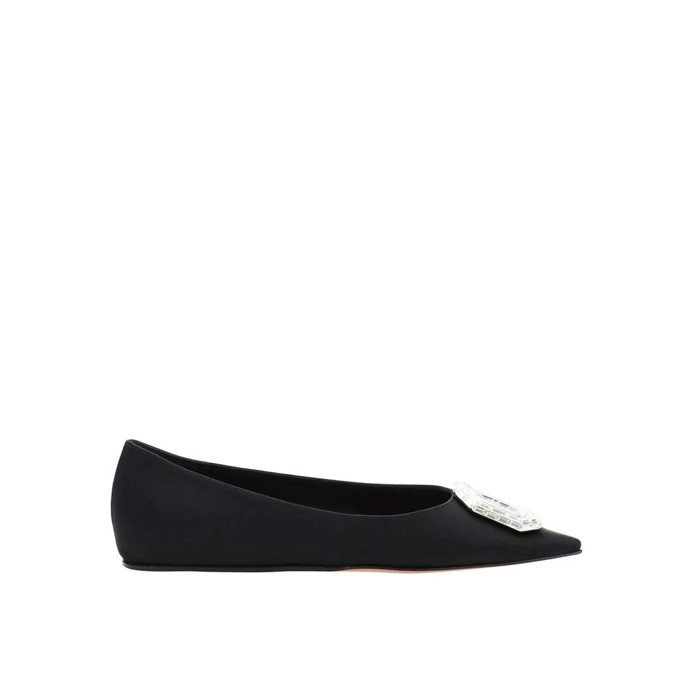 Amina Muaddi Black Silk Ballet Flats