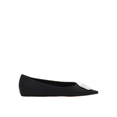 Amina Muaddi Black Silk Ballet Flats