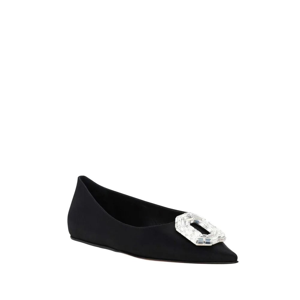 Amina Muaddi Black Silk Ballet Flats