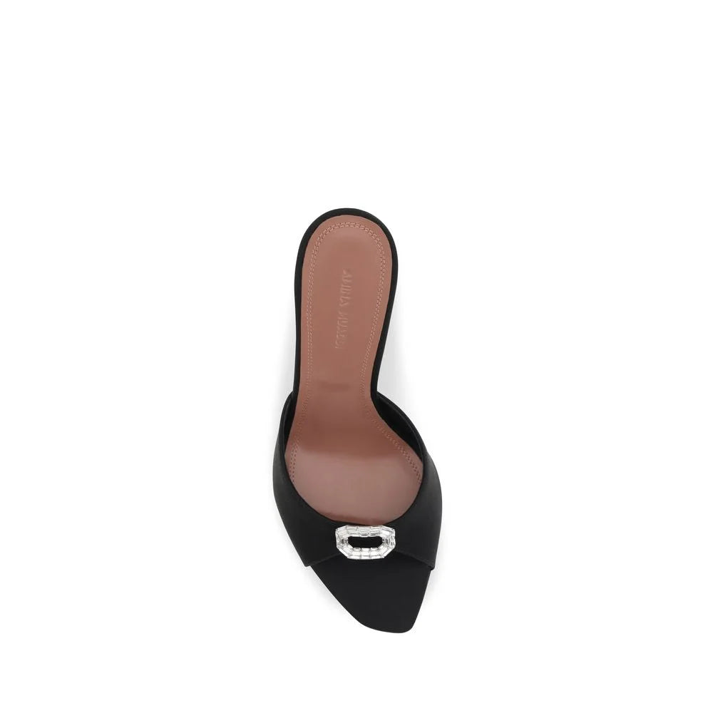 Sandalias de tacón de aguja stiletto de seda negra Amina Muaddi