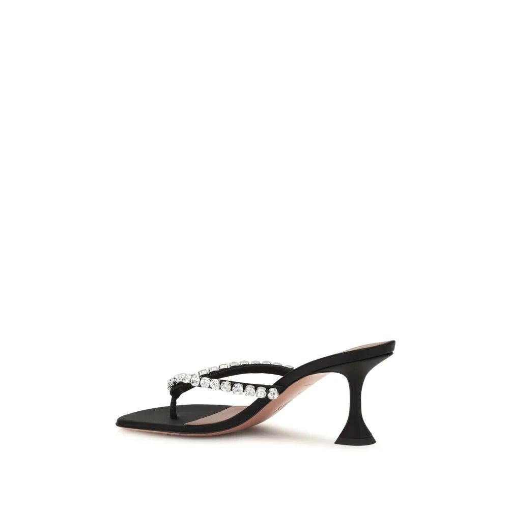 Amina Muaddi Black Silk Stiletto Heel Sandals - EU39/US9