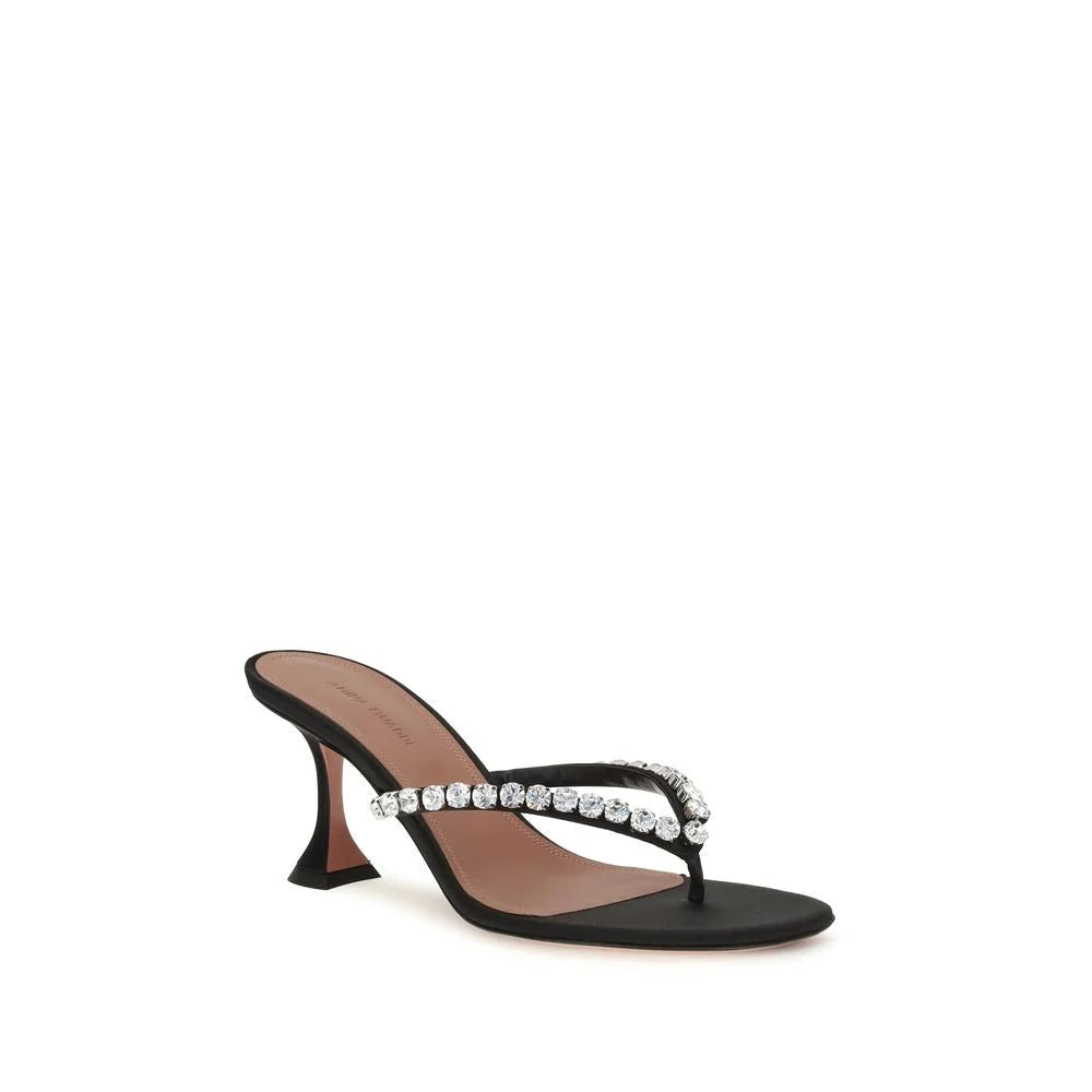 Amina Muaddi Black Silk Stiletto Heel Sandals - EU39/US9