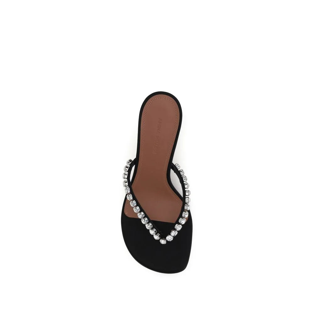 Amina Muaddi Black Silk Stiletto Heel Sandals - EU39/US9