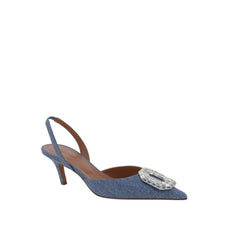 Amina Muaddi Blue Nubuc Leather High Heel Pumps - EU36.5/US6.5