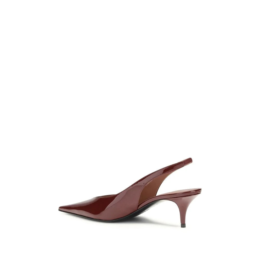 Amina Muaddi Bordeaux Calf Leather Bos Taurus Mid Heel Pumps - Heels
