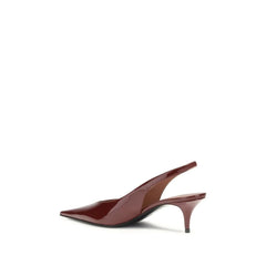 Amina Muaddi Bordeaux Calf Leather Bos Taurus Mid Heel Pumps - Heels