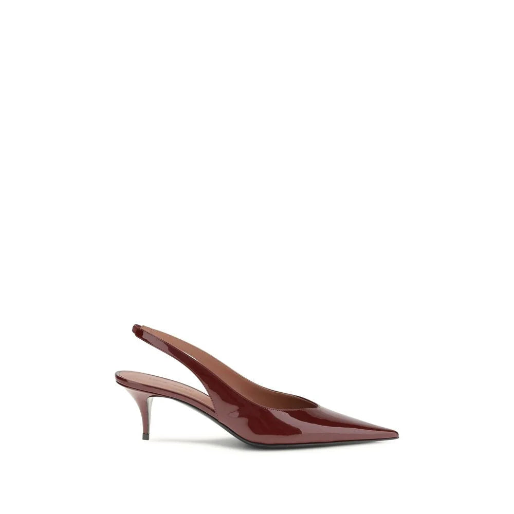Amina Muaddi Bordeaux Calf Leather Bos Taurus Mid Heel Pumps - Heels