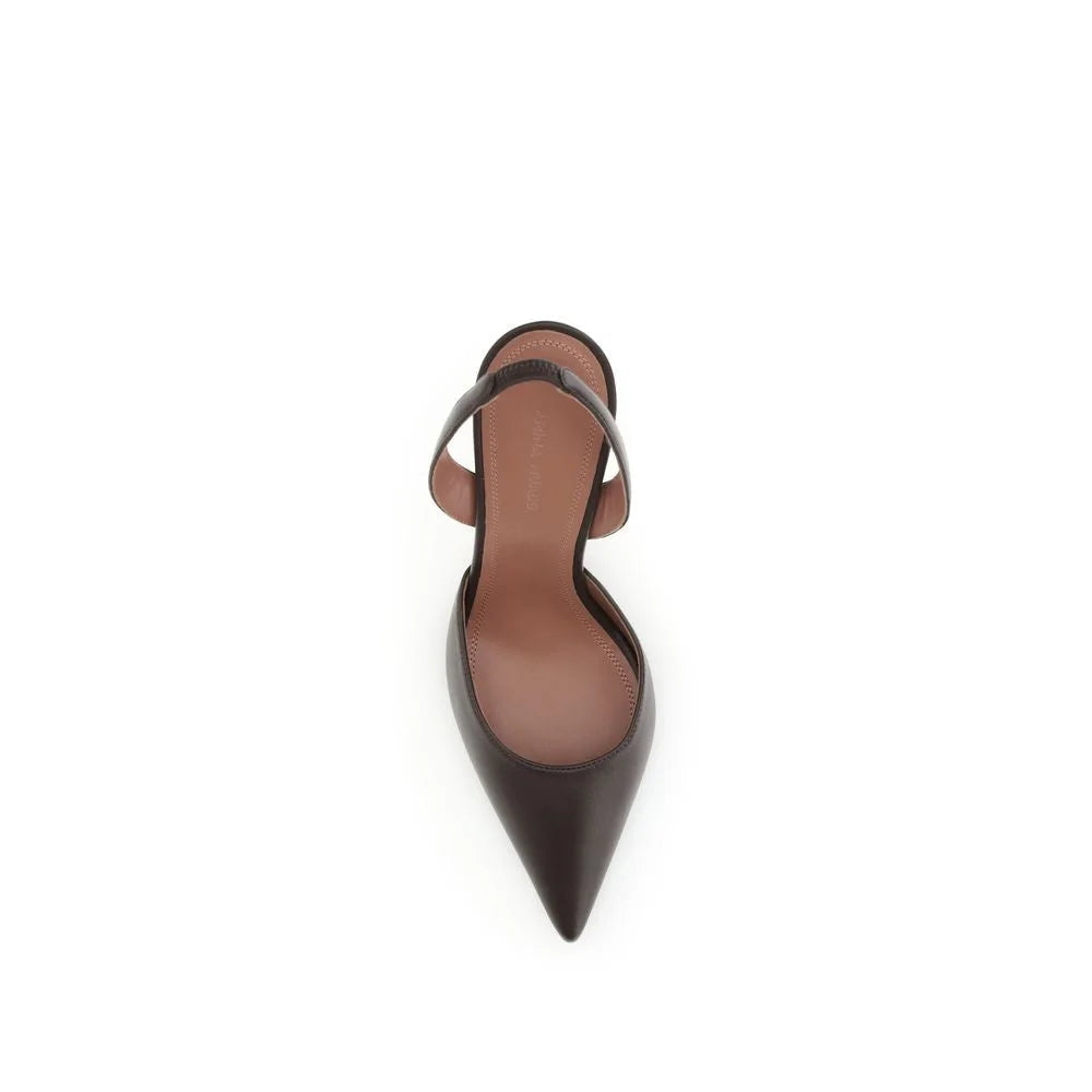 Amina Muaddi Brown Calf Leather Bos Taurus High Heel Pumps
