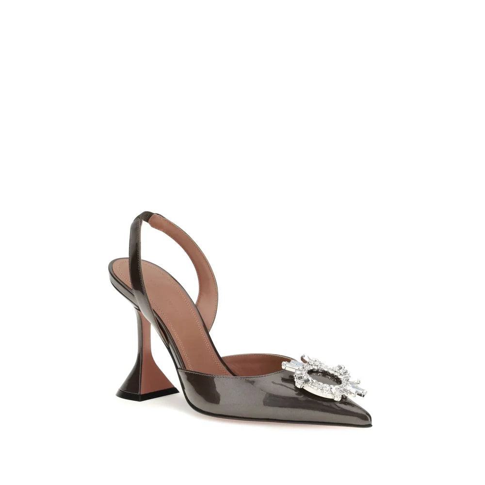 Amina Muaddi Brown Calf Leather Bos Taurus High Heel Pumps - EU37/US7