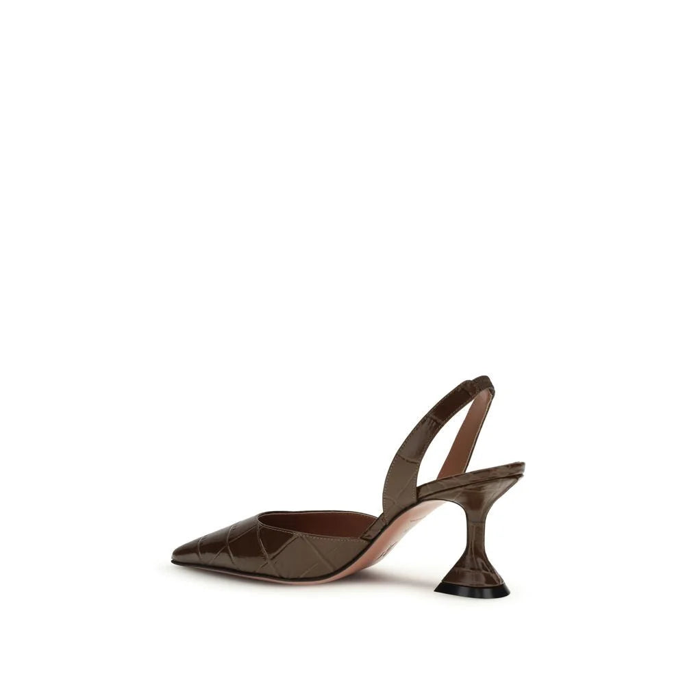 Amina Muaddi Brown Calf Leather Bos Taurus High Heel Pumps - EU38/US8