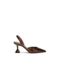 Amina Muaddi Brown Calf Leather Bos Taurus High Heel Pumps - EU38/US8