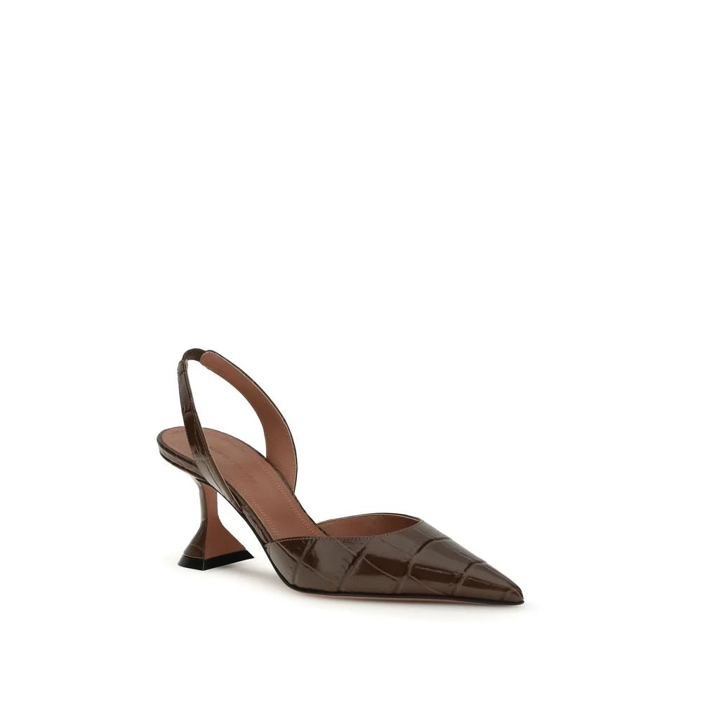 Amina Muaddi Brown Calf Leather Bos Taurus High Heel Pumps - EU38/US8