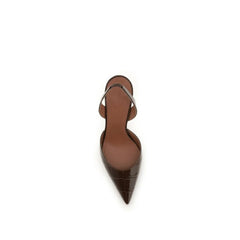 Amina Muaddi Brown Calf Leather Bos Taurus High Heel Pumps - EU38/US8