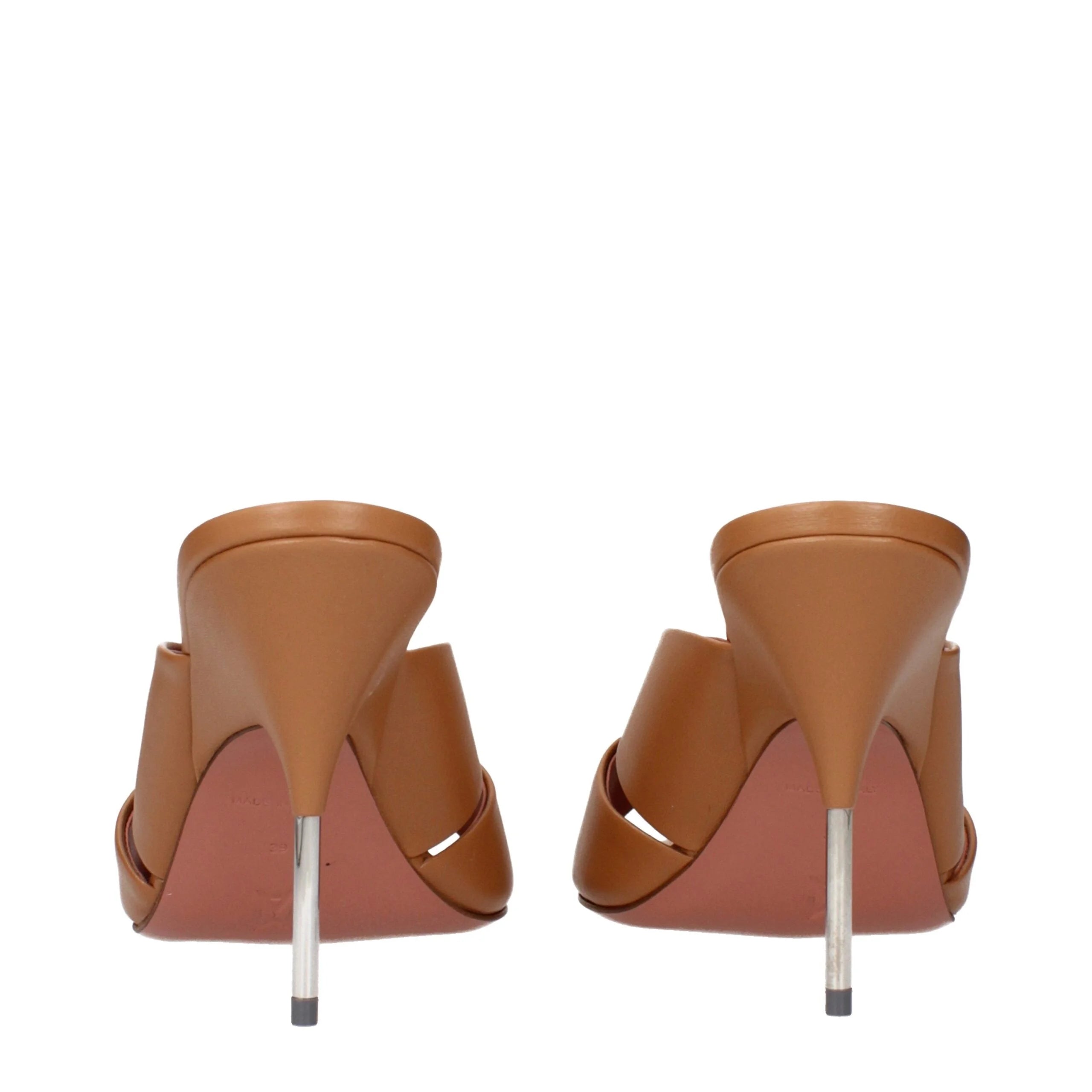 Amina Muaddi Brown Leather Stiletto Heels Sandals - EU39/US9