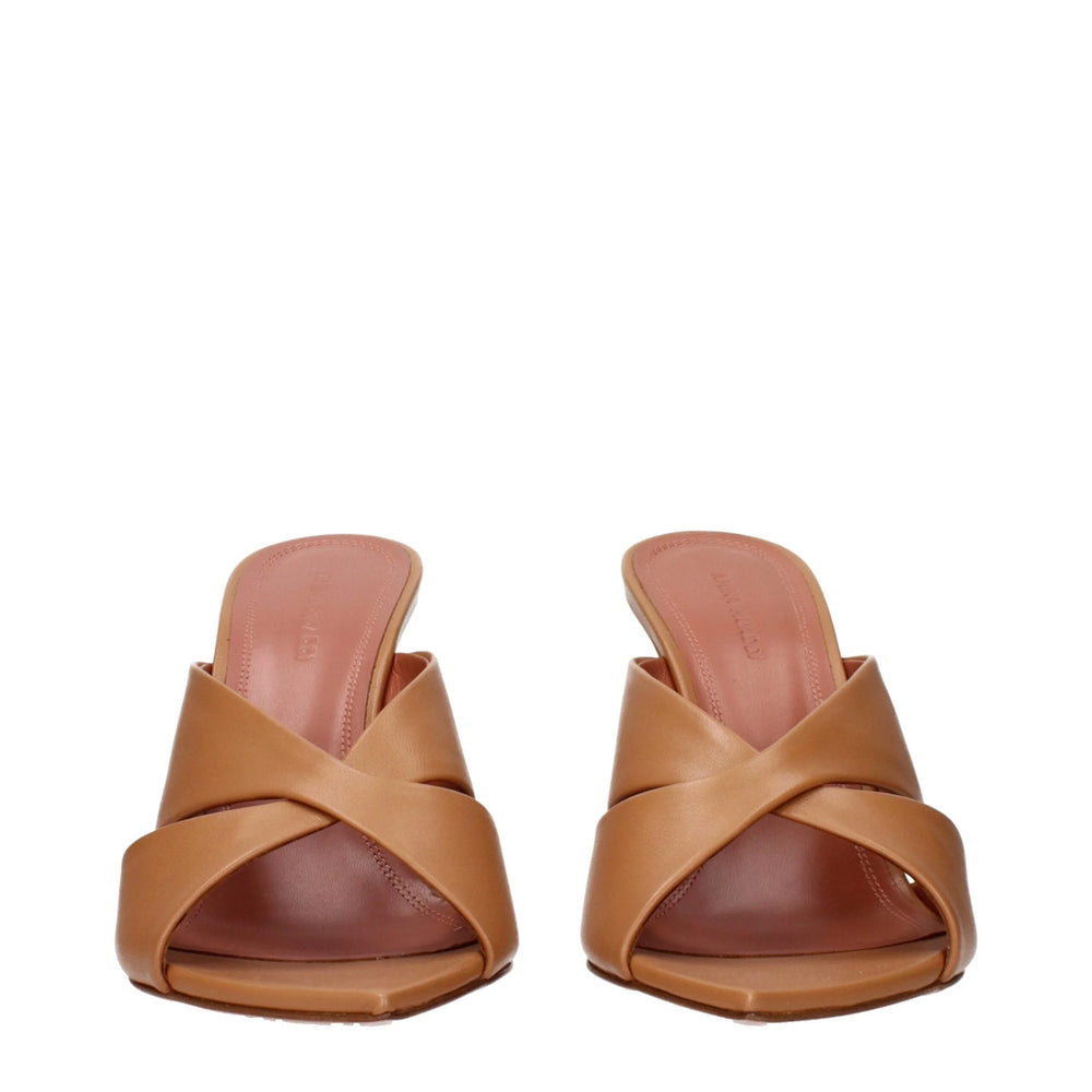 Amina Muaddi Brown Leather Stiletto Heels Sandals - EU39/US9
