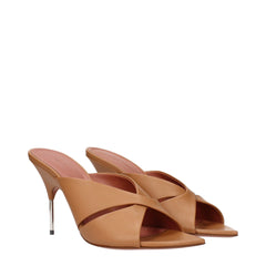 Amina Muaddi Brown Leather Stiletto Heels Sandals - EU39/US9