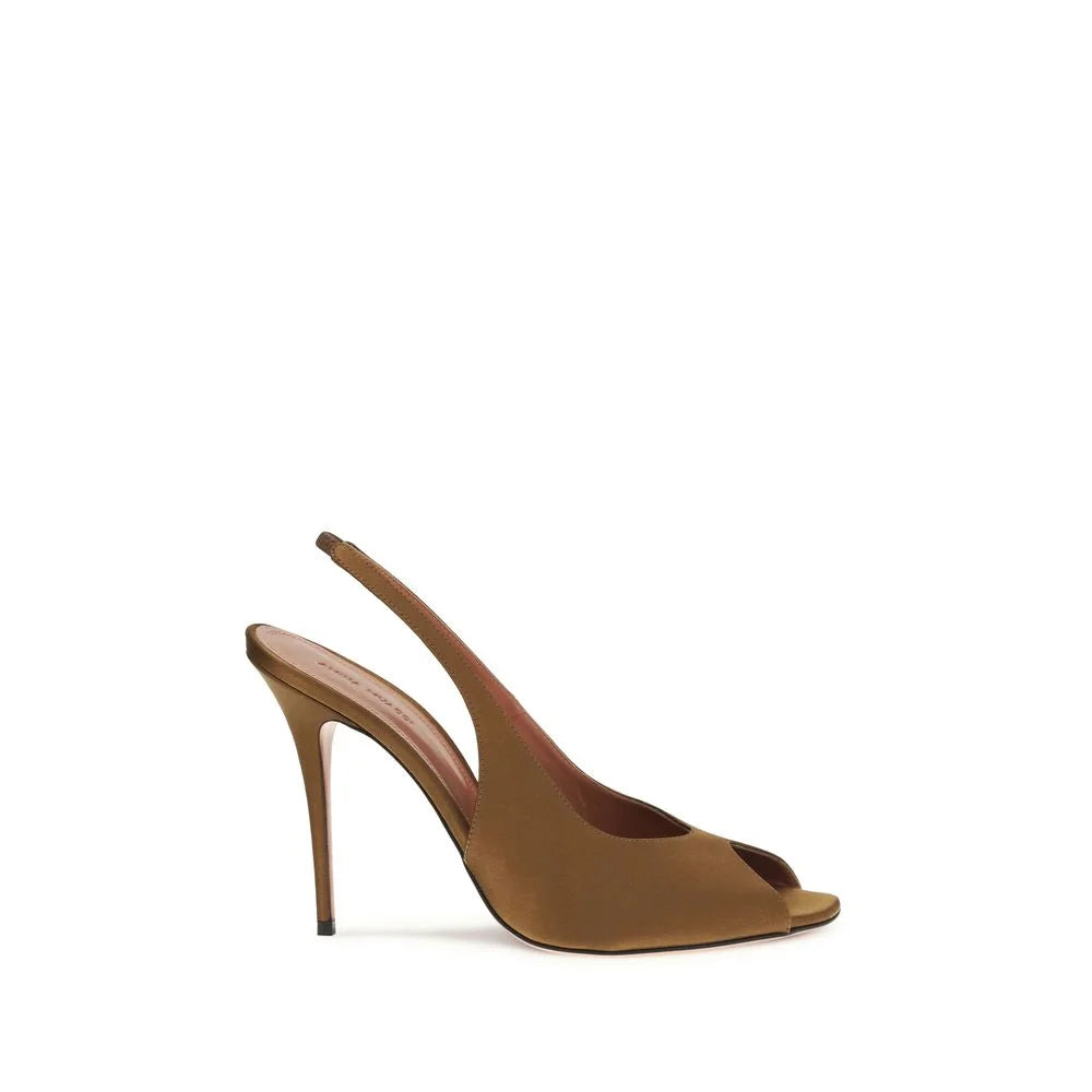 Amina Muaddi Brown Silk Stiletto Heel Sandals - EU38/US8