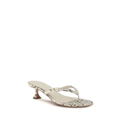 Amina Muaddi Gray Calf Leather Bos Taurus Flat Sandals - EU41/US11