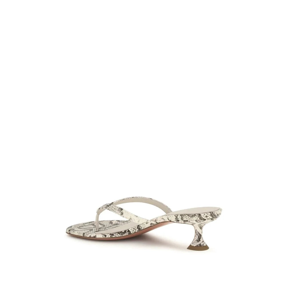 Amina Muaddi Gray Calf Leather Bos Taurus Flat Sandals - EU41/US11