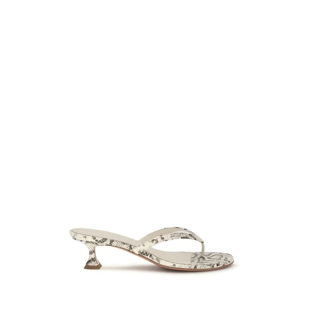 Amina Muaddi Gray Calf Leather Bos Taurus Flat Sandals - EU41/US11