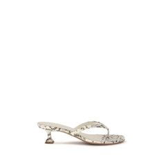 Amina Muaddi Gray Calf Leather Bos Taurus Flat Sandals - EU41/US11