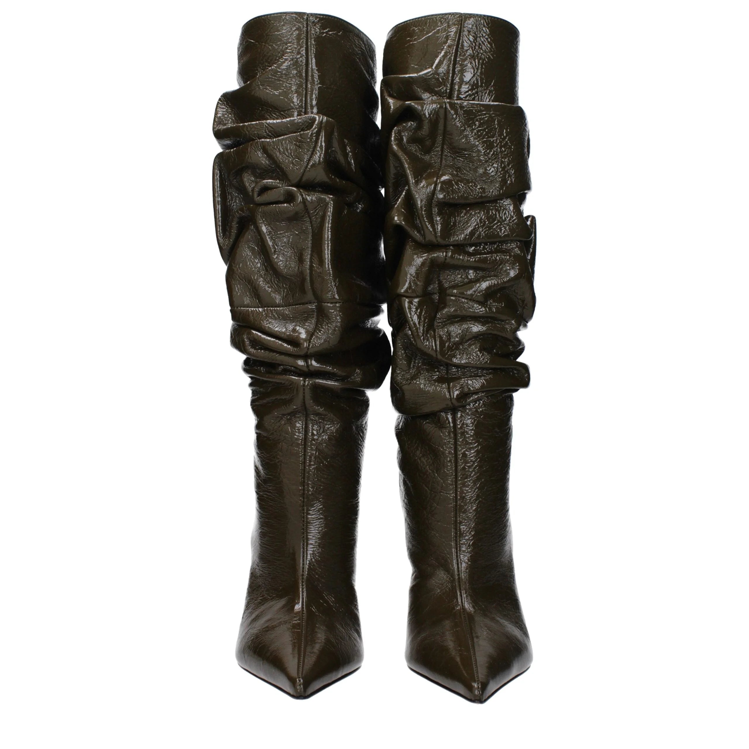 Amina Muaddi Green Leather High Heel Boots