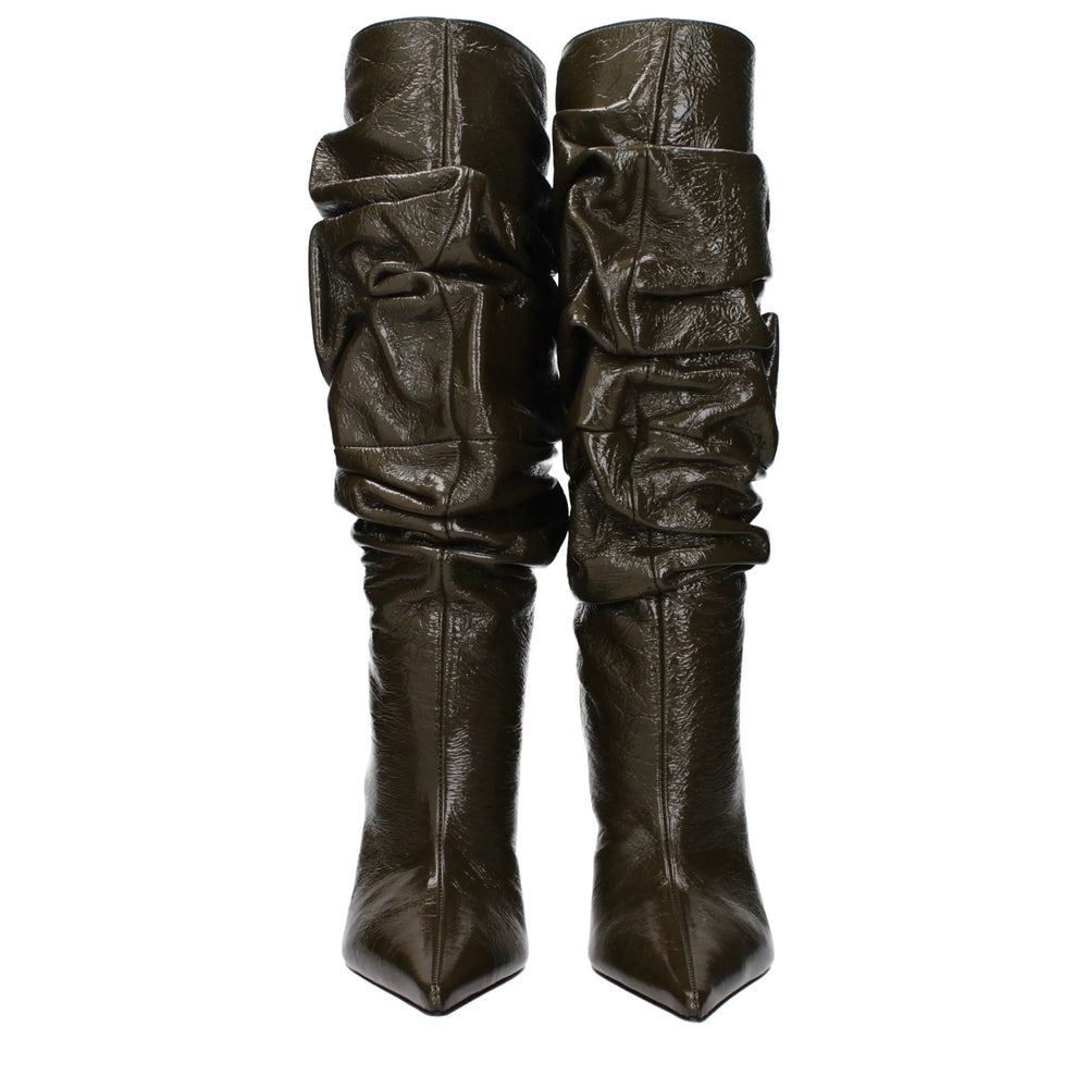 Amina Muaddi Green Leather High Heel Boots