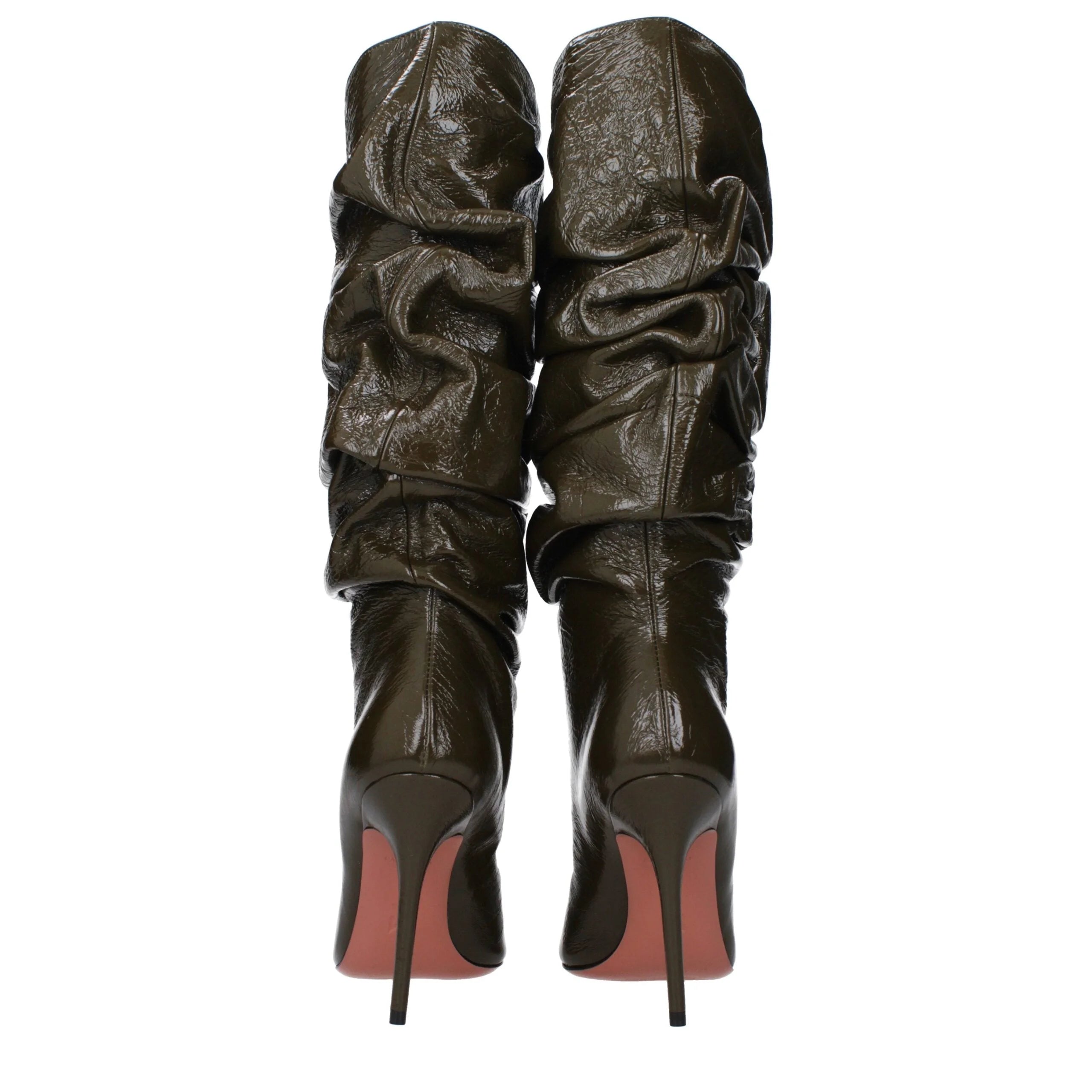 Amina Muaddi Green Leather High Heel Boots - EU36/US6