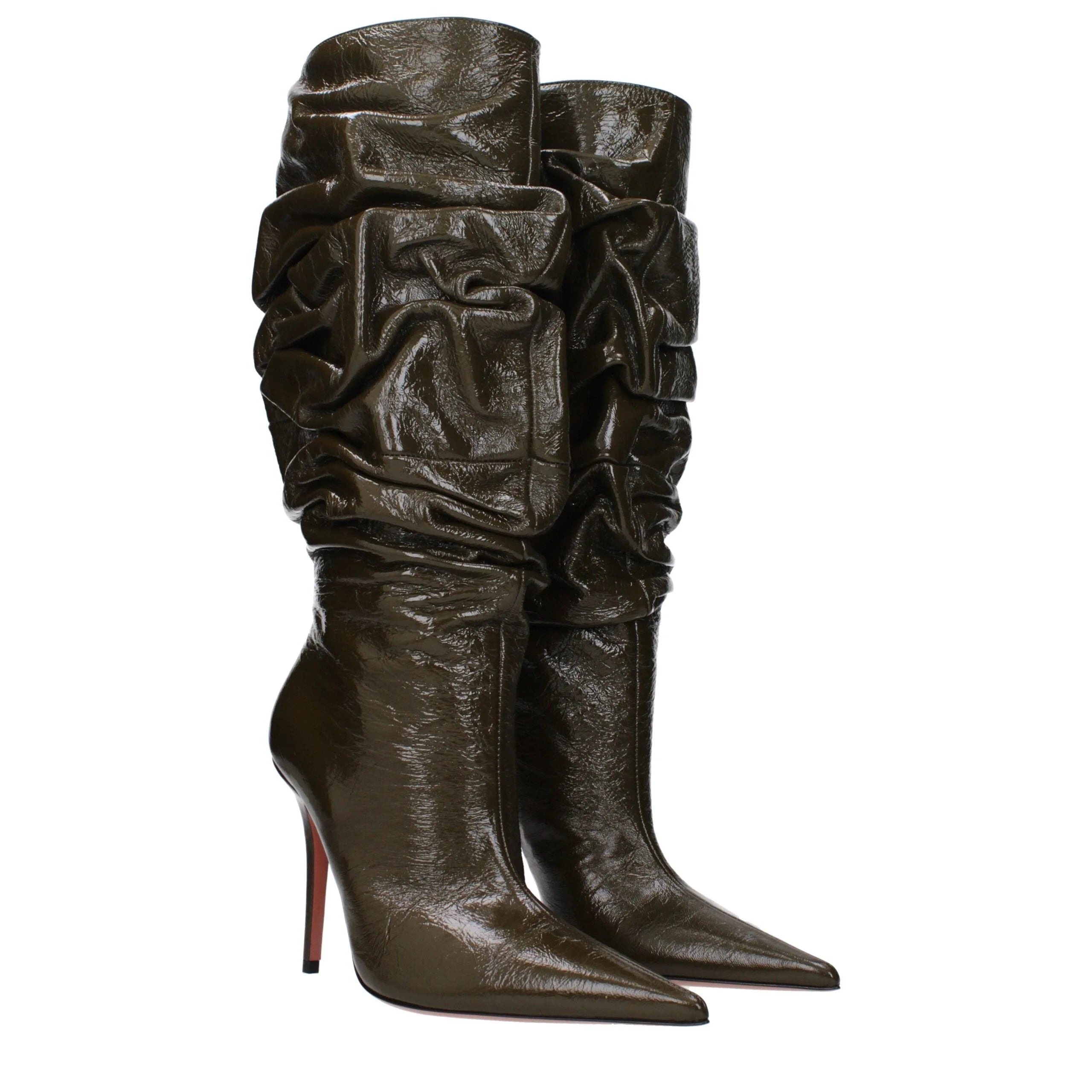 Amina Muaddi Green Leather High Heel Boots - EU36/US6